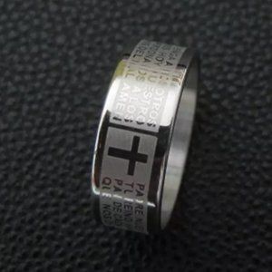 Silver Lord's Prayer Cross Ring 8mm Men’s Women’s